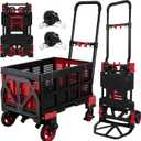 2 in 1 Hand Truck Dolly with Folding Basket,Folding Hand Truck Heavy Duty 330lbs Capacity,Foldable Hand Trcuk with Retractable Handle and Rubber Wheels,Portable Dolly with Bungee Cords for Moving