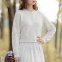 FindThy Womens Cropped Cardigan Sweater Crewneck Solid Color Long Sleeve Button Down Knitted Outerwear Top (White, S)