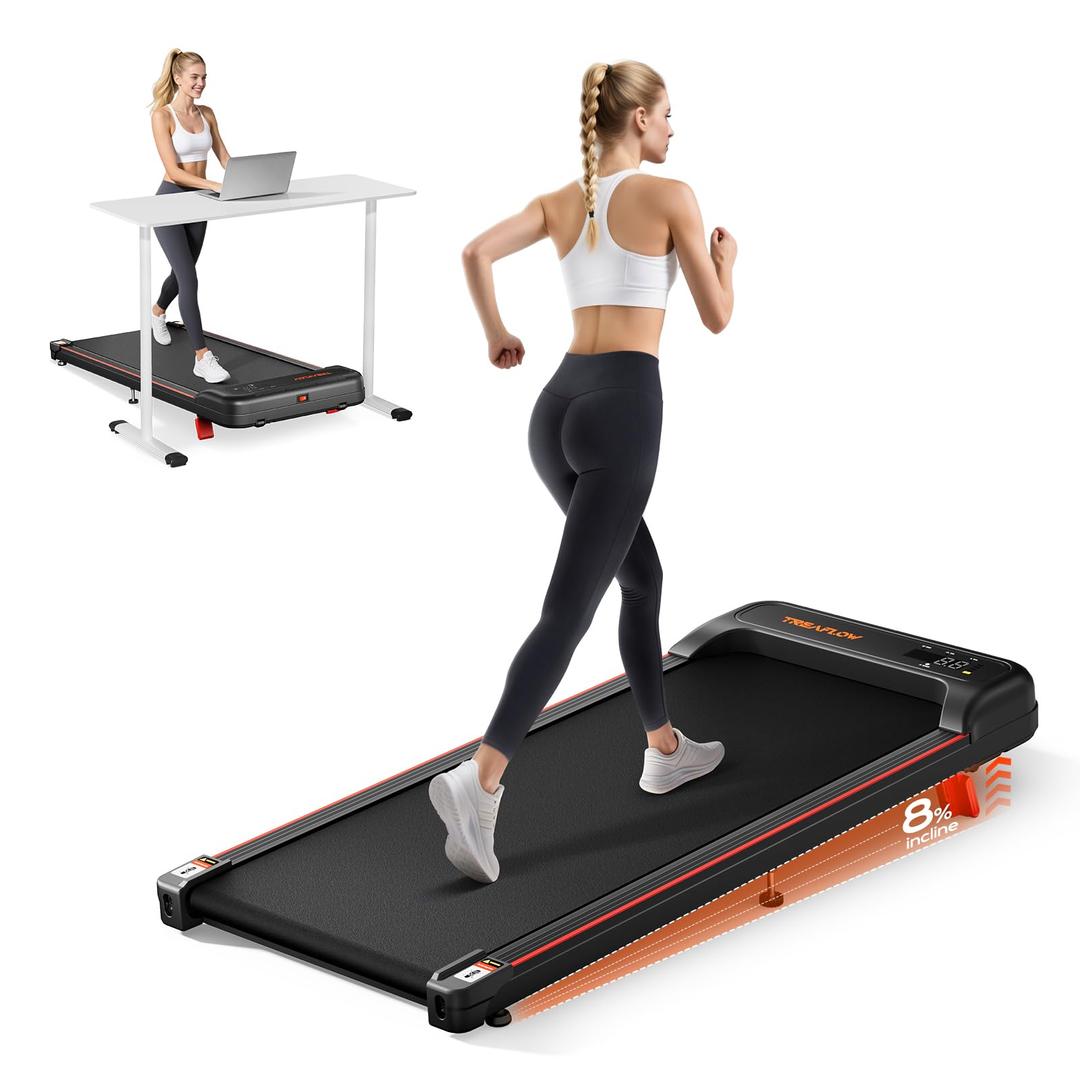 TREAFLOW Walking Pad,Treadmill with Incline for Home Office, 2.5HP Portable Under Desk Treadmill with 265 Lbs Capacity,Remote Control, Led Display