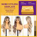 KOME Brown Mixed Synthetic Lace Front Wig,Beginner Friendly Wigs T Part Glueless Long Curly Wavy Wigs With Bangs for Women Cosplay Daily Use 28IN(#TT4/6164)