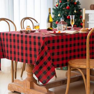 Christmas Gingham Tablecloth Heavy Duty Cotton Linen Red 60x84 inch Plaid Christmas Table Cloth Reusable Waterproof Foldable Tablecloths Xmas Table Cover for New Year Party Decor