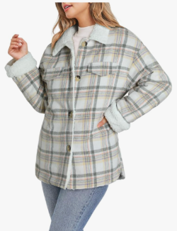 Dokotoo Winter Coats for Women Button Down Plaid Flannel Shirts Warm Sherpa Fleece Jacket Size, Small