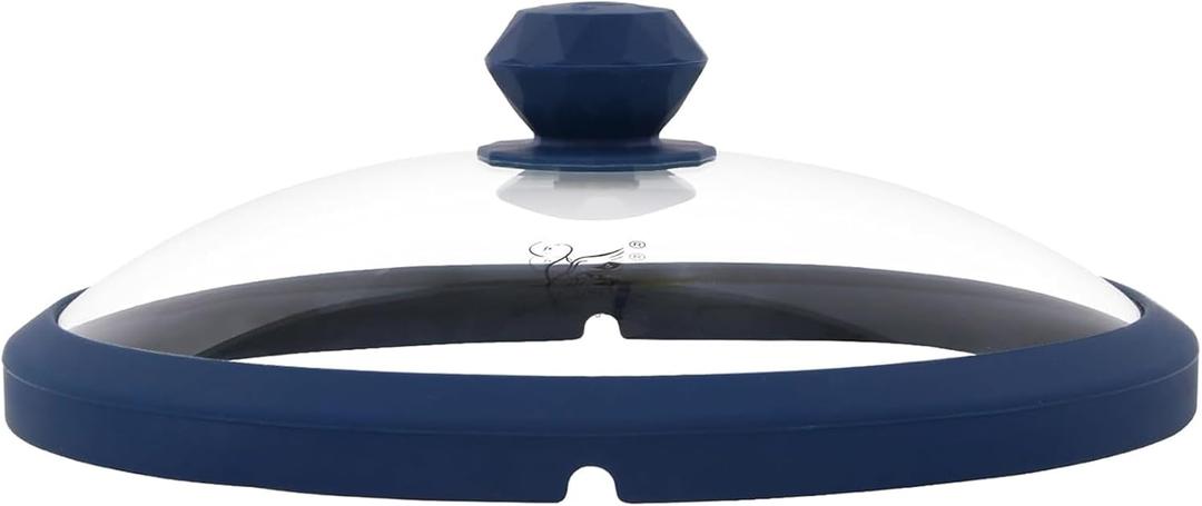 Microwave Splatter Cover Glass 10.5 Inch Vented Food Cover with Handle Tempered Glass Microwave Lid Dishwasher Safe Oven Lid for Bowls/Plates Diamond Handle Food Cover for Heating (Dark Blue)