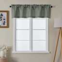 Lecloud Olive Green Valance for Windows, 14 Inch Faux Linen Textured Small Window Valances Kitchen Curtain, Rod Pocket Curtain for Bathroom Laundry Basement, 60" W x 14" L, 1 Piece
