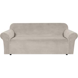 H.VERSAILTEX Stretch Velvet Sofa Covers for 3 Cushion Couch Covers Furniture Protector Soft with Non Slip Elastic Bottom, Crafted from Thick Comfy Rich Velour (Sofa 72"-90", French Oak)