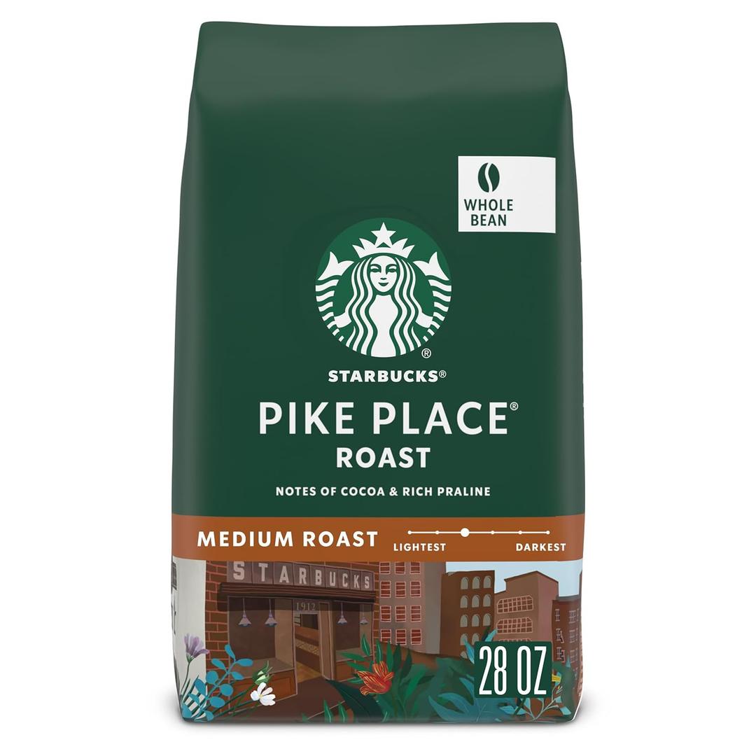 Starbucks Whole Coffee Beans, Medium Roast Hot or Iced Coffee, Pike Place Roast, 28 oz  (28 Ounce (Pack of 1))