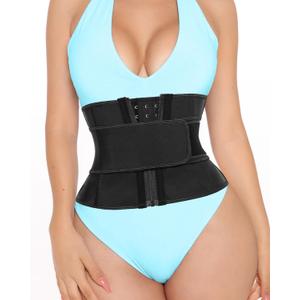Short Torso Waist Trainer for Women Lower Belly Fat, Workout Fajas Colombianas Waist Cincher Corset (X-Small, Black(9'' Torso, 13 Bones, Hooks&zipper, 1 Belt))
