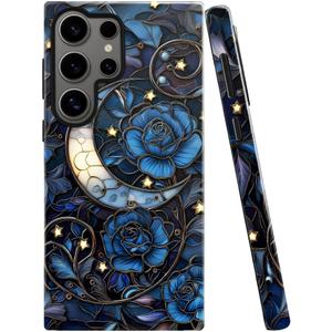Case for Samsung Galaxy S23 Ultra,Stained Glass Moon Mosaic Dark Academia Phone Case Military-Grade Drop Protection Cover for Women Girl - Glossy