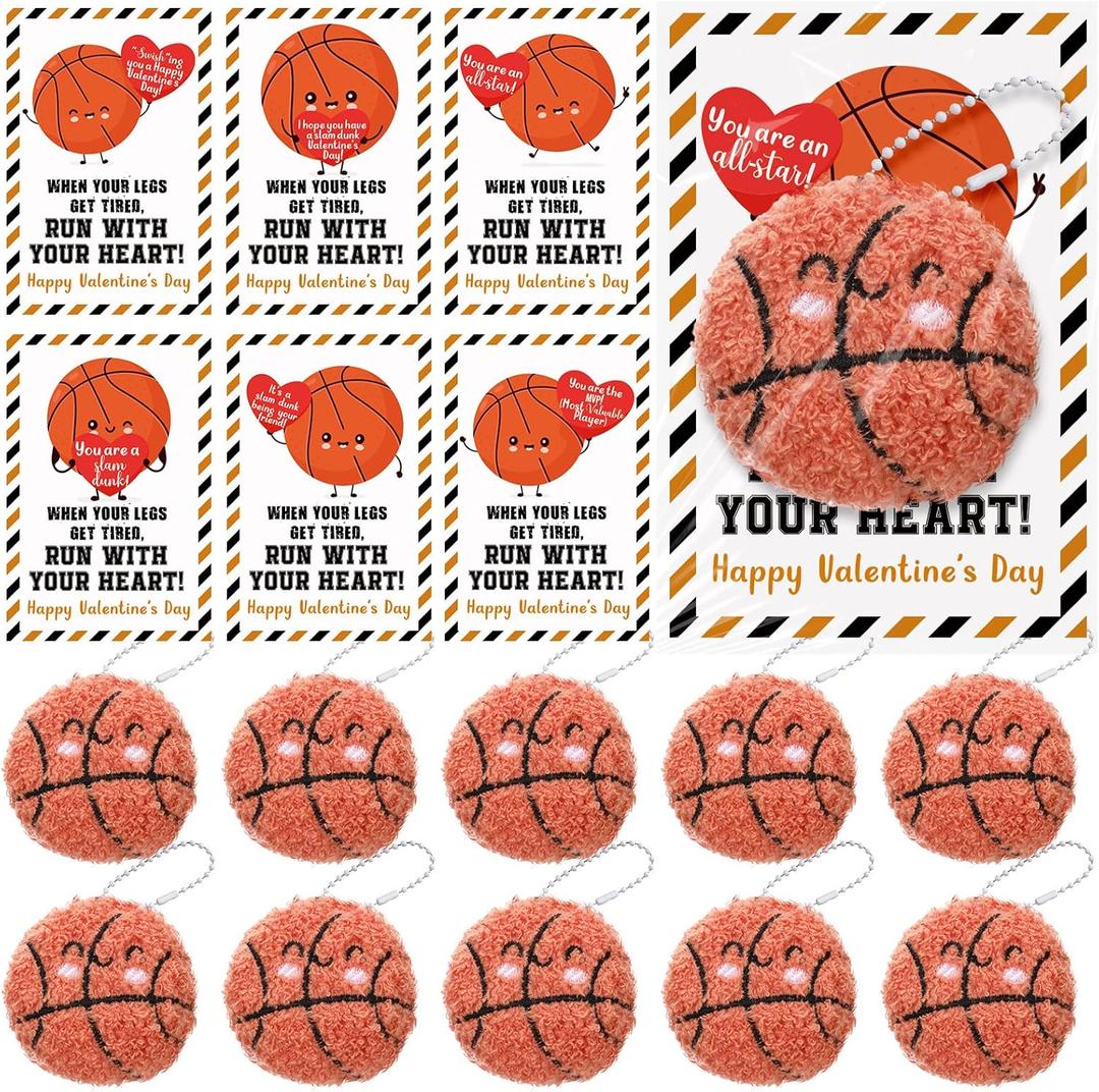 Jenaai 30 Sets Valentine Basketball Team Gift Bulk Orange Basketball Keychain with Inspirational Cards Valentine Party Favor for Team Player Group Athletes