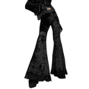 Women Goth Velvet Flare Pants Hollow Out Lace High Waist Bell Bottom Trousers L