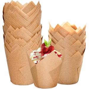 200pcs Natural Tulip Cupcake Liners, Premium Muffin Liners Holders for Baking Cups, Greaseproof Cupcake Wrappers in Standard Size, Classic Parchment Paper Cupcakes Liner by JIRNGLA