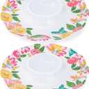 Mary Square Garden Party Pink Floral 15 inch Melamine Serving Dining Chip and Dip Serving Set For Entertaining Parties Gift Bundle Set of 2