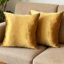 Bunliuys 2 Pack 18x18 Pillow Cover Velvet Pillow Covers, Square Throw Pillow Covers for Living Room Decorations Throw Pillow Case, Throw Pillow Cover Cushion Cover for Home Sofa Bedroom Car, Golden