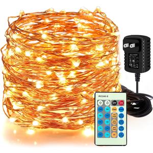 Moobibear LED Decorative Fairy String Lights 66ft 200 LEDs Dimmable Outdoor/Indoor Starry String Lights, Warm White Copper Lights with Remote Control for Garden Room Patio Party Valentines Day Decor