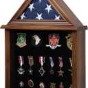 Flag Display Case American Flag Solid Wood Display Case Fits a 3 X 5 Flag Folded Military Shadow Box with Felt Lining Holder for Certificate Pins Insignia Medals Walnut