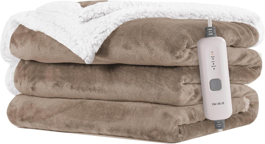 Electric Heated Blanket Flannel & Sherpa 72"x84" Full Size - 4 Heat Levels, 10H Auto Shut Off, Fast Heating, Cozy and Comfortable, Warm Gifts, Machine Washable - Brown