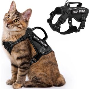 Extra Large Tactical Cat Harness with Handle, Air Mesh Adult Cat Walking Vest Harness Escape Proof, Reflective (Black, XL)