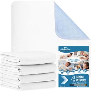 OUTCREATOR Washable Bed Pads 34" x 36" (Pack of 4), Incontinence Mattress Protector, Anti-Slip Waterproof Underpads for Adults Kids Elderly Pets, Absorbency & Reusable Bedwetting Pads (White)