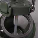 WINSA 84oz Glass Water Bottle with Stainless Steel Handle, 2.5L Gallon Water Bottle with 2-IN-1 Straw Lid, Silicone Sleeve and Motivational Capacity Marker, Wide Mouth Water Jug For Gym, Workout, Olive