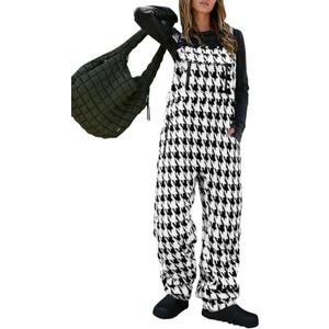 Yousify Women's Fleece Warm Overalls Winter Fuzzy Thick Adjustable Strap Bib Overalls Loose Casual Jumpsuits with Pockets (Black), Small