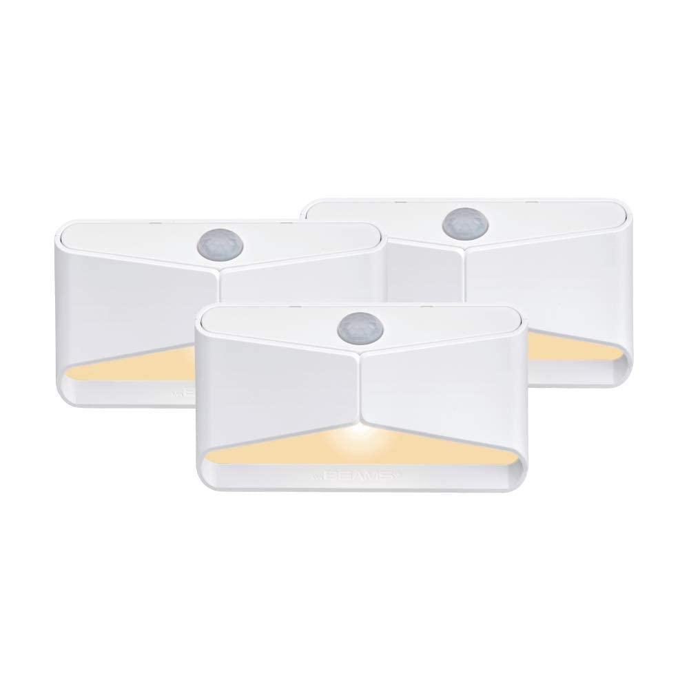 Beams MB710A 15 Lumen Amber LED Sleep Friendly Wireless Battery Powered Motion Sensing Nightlight, 3-Pack, White