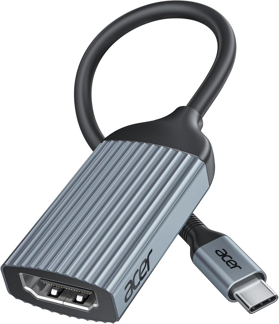 acer USB-C to HDMI Adapter 4K@60Hz, (High Speed, Thunderbolt 3/4) Type C to HDMI Converter Compatible with MacBook Pro/Air, iPhone 17 16 15 Pro/Max, iPad Pro/Air, Surface, Dell XPS, Chromebook, etc (Grey)
