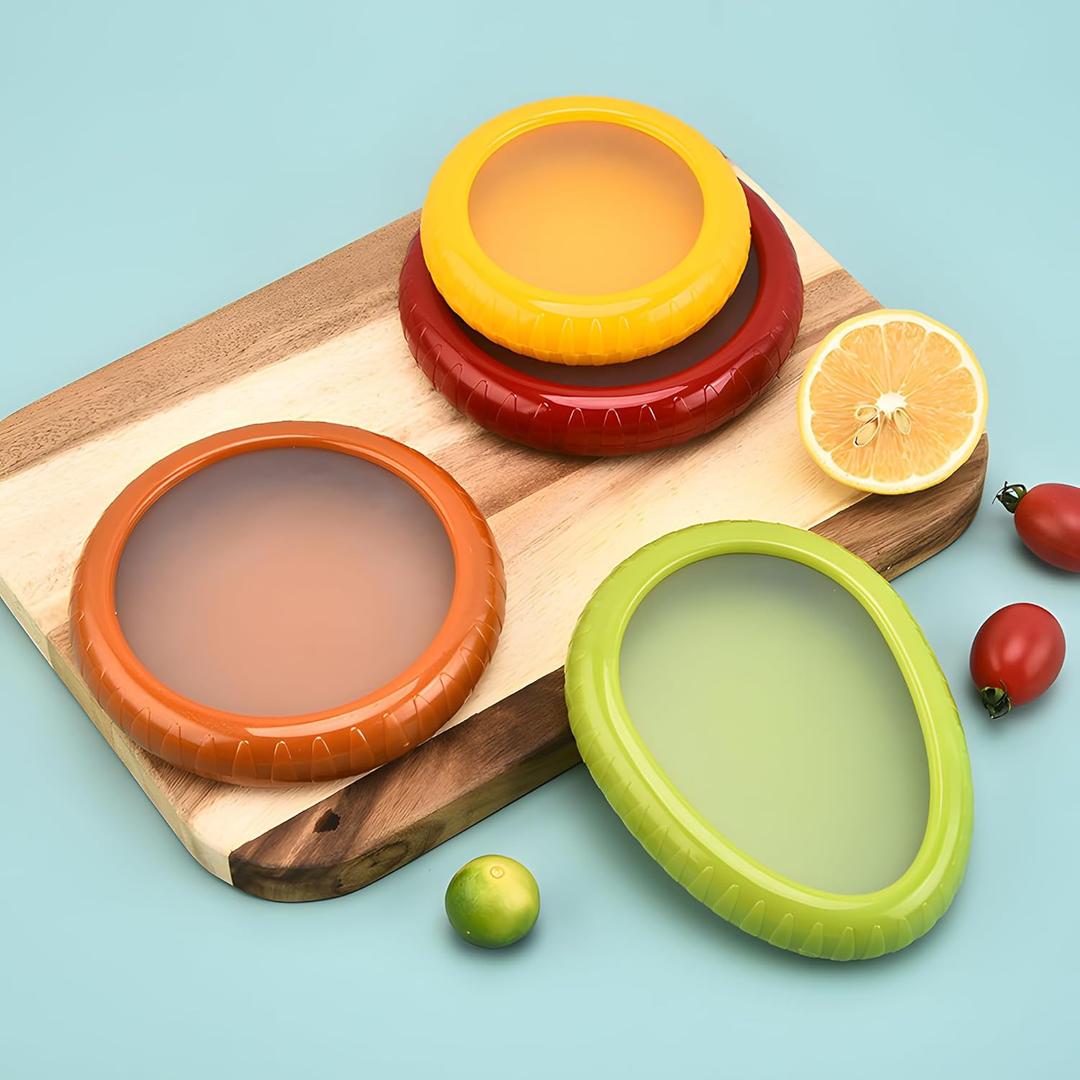 4pc Silicone Fruit And Vegetable Storage Container Set For FridgeAvocado Silicone SaverTomato Storage ContainerOnion KeeperAnd Lemon Saver For Fridge (4PCS- fruit and vegetable saver)