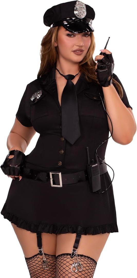 Leg Avenue Women's 6 Pc Dirty Cop Costume With Dress, Hat, Gloves, Belt, Tie, Toy Walkie Talkie (Black)