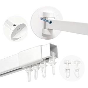 White Shower Curtain Track Rod for Bathroom, 36-63 In (3-5.2Ft) Adjustable, 1.2mm Thick White Aluminum with 180° Rotating Brackets – Adhesive or Drill Installation, Rustproof, Smooth Gliding