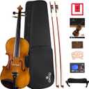Cecilio Full Size 4/4 Violin with Hard Case & Shoulder Rest - Solidwood Ebony Fitted Violin with D'Addario Strings, Ideal for Beginners