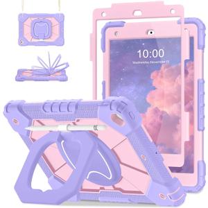 Auizotl Case for iPad 9th/8th/7th Generation 10.2 Inch iPad Case 9th Generation with Screen Protector/Rotate Stand/Pen Holder,Military Grade Shockproof i Pad 9th/8th/7th Gen Cases,Purple Rose