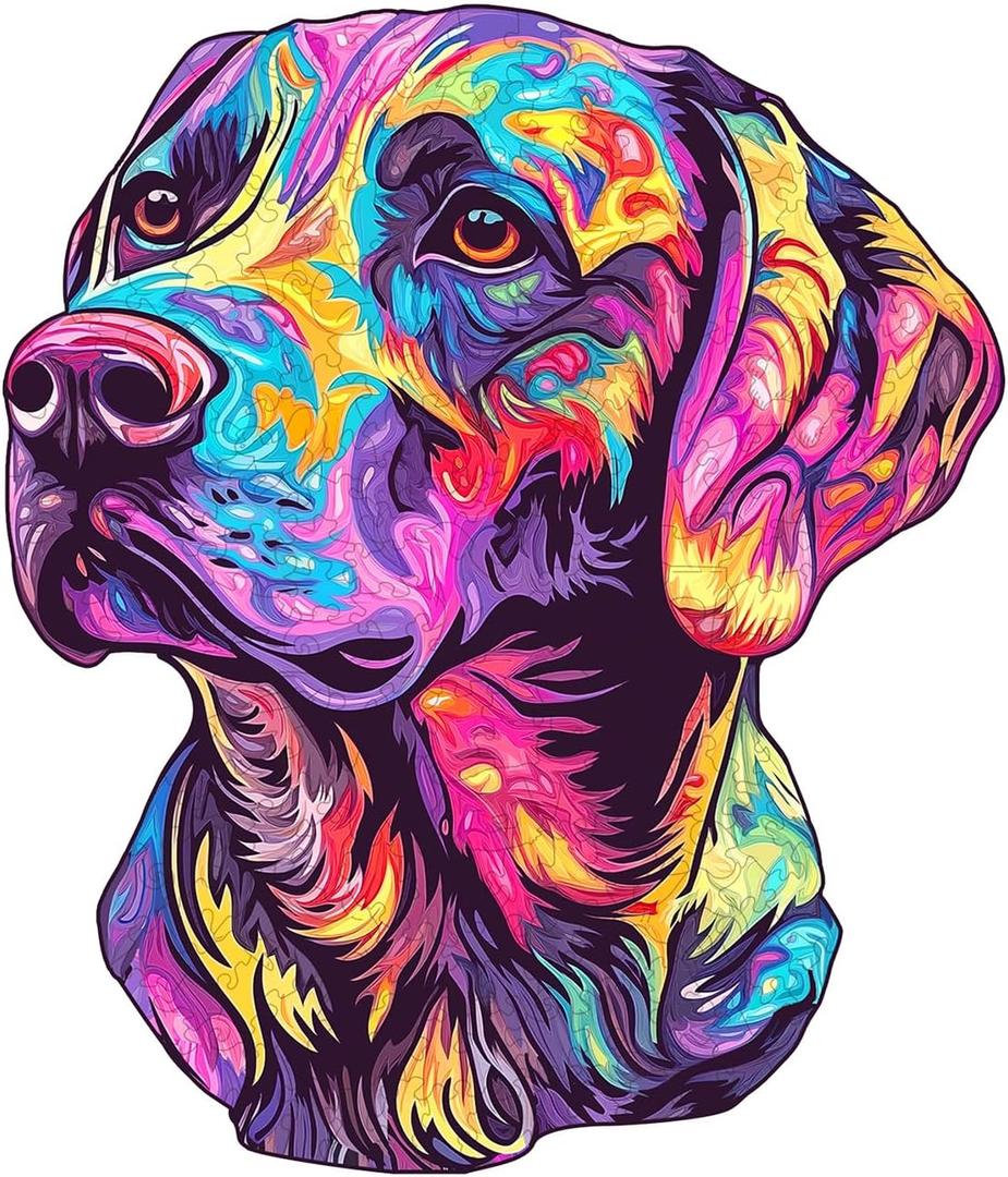 Wooden Puzzles for Adults - Painted Labrador Wooden Jigsaw Puzzle, Unique Animal Shaped Wood Puzzles Adult, Christmas Birthday Gifts for Friends/Family, Home Decor 13.3 * 11.4in 212pcs (Large)