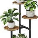 Plant Stand Indoor 4 Tier 5 Potted Multiple Flower Pot Holder for Patio Garden Balcony Living Room Corner (4 Tier Black+Rustic Brown)
