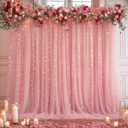 10x10ft Dusty Rose Tulle Backdrop Curtain with Lights String for Parites, Sheer Photo Backdrop Drapes for Wedding Baby Shower Bridal Shower Birthday Party Photo Shoot Background Decorations