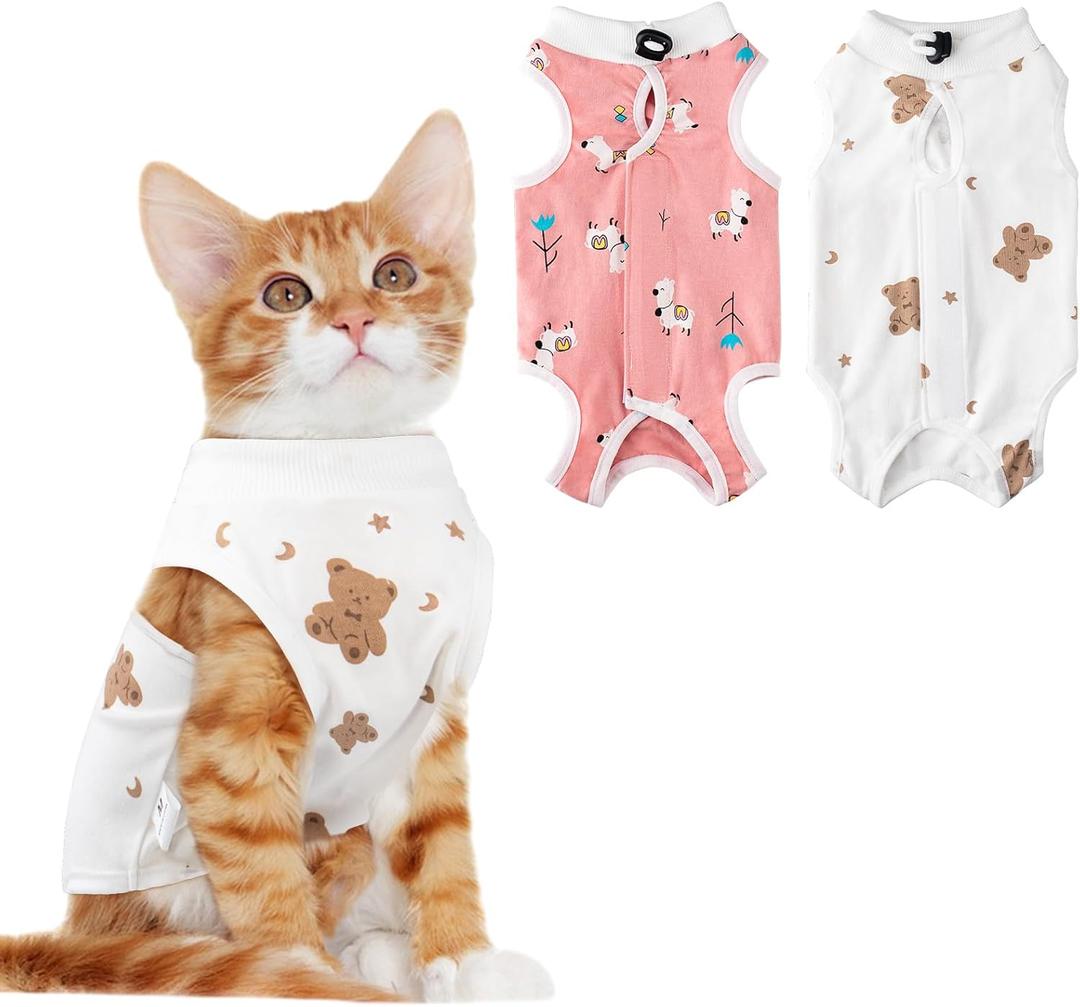 Coppthinktu 2 PCS Cat Recovery Suit for Spay Abdominal Wounds Cat Onesie for Cats After Surgery Recovery Suit Female Breathable E-Collar Alternative Kitten Onesie Anti Licking Small