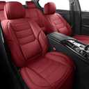 Leather Car Seat Covers Full Set Breathable Automotive Seat Covers Waterproof Seat Protectors Universal Fit for Most Automotive Cars SUV Trucks (Red, Full Set)
