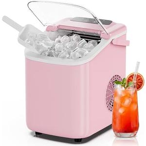 NEWBULIG Ice Maker, Countertop Ice Machine with Handle, 9 Bullet Cubes in 6~8 Mins, 26lbs Daily, Self-Cleaning with Basket and Scoop for Home/ Kitchen/ Camping/ RV