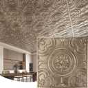 WOWSTAR 12-Pack 24"x24" Drop Ceiling Tiles, Waterproof Glue up Ceiling Panels, Antique Gold