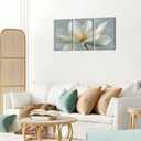 White Lotus Canvas Wall Art Grey Gold Floral Decor Living Room Bedroom | Neutral White Magnolia Canvas Print Flower Painting Abstract Artwork Farmhouse Zen Home Decor 3 Panel 16x24 Inch