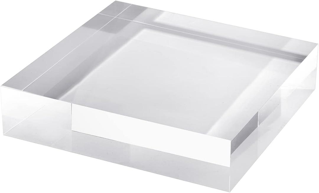 CiaoHER 2in Thickness Solid Acrylic Cube Display Block Clear Polished Pedestal Stand Riser Solid Base 2'' x 10" x 10", 1 Pack