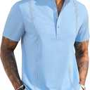 Men's Casual Shirts Classic Button Mens Casual Henley t-Shirt Classic Summer Basic Solid Lightweight Tees Top (X-Large, Blue)