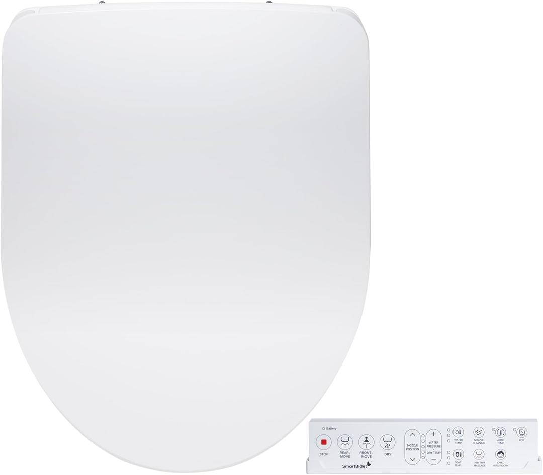 SmartBidet SB-1200 Luxury Advanced Electric Smart Bidet Round White Toilet Seat with Remote control, Endless Warm Water with LED Night Light, Slim Profile
