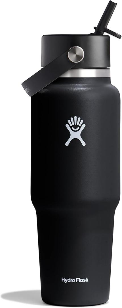 Hydro Flask Travel Water Bottle - Insulated Stainless Steel - Wide Straw Lid, Non Spill, Leakproof in 32 Oz Black Hydro Flask Travel Water Bottle - Insulated Stainless Steel - Wide Straw Lid, Non Spill, Leakproof in 32 Oz Black