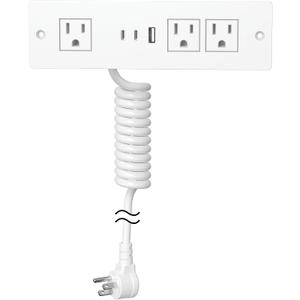 Furniture Drawer Outlet, Recessed Power Strip with (3) PD 20W USB Ports Fast Charging & (3) 15 Amp AC Outlets, (14 AWG) 5 FT White Spring Cord