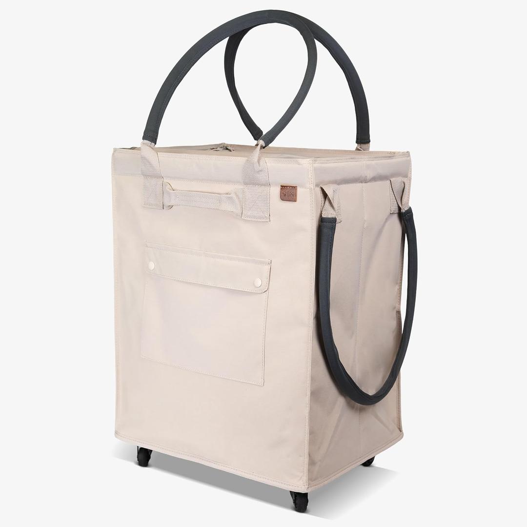 CleverMade Rolling Tote Bag With Wheels, 90L, 75 lb, Cream