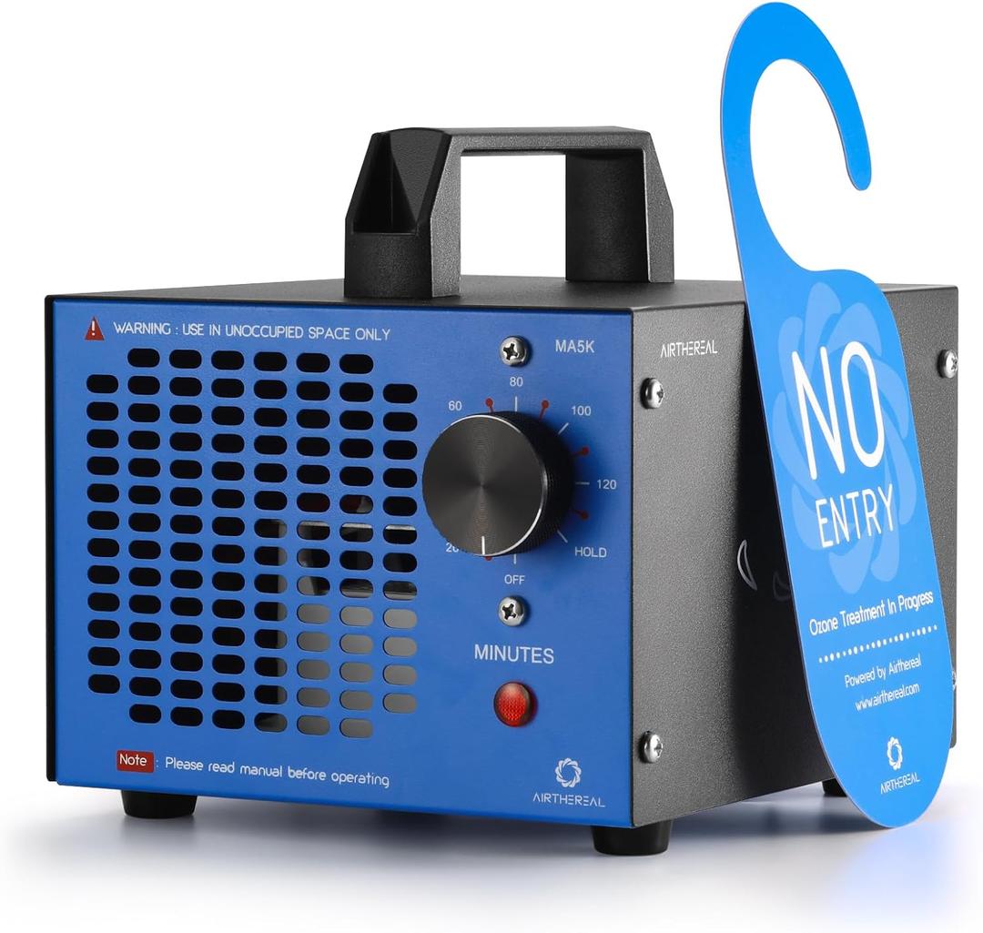 Airthereal MA5K Ozone Generator for Home, Ozone Air Ionizer Odor Eliminator with 120-Min Timer, Lightweight Design, Odor Removal for Car, Smoke, Pets, Basements, Covers Up to 2,000 Sq. Ft., Blue (Non-replaceable Filter)
