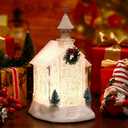 Youyole Christmas Lighted Church Acrylic Water Lantern Snow Globe with Evergreens and Wreath LED Village LED Lighted Swirling Glitter Church Decor for Christmas Home Gifts Holiday Decor