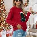 MYHALF Christmas Cat Sweatshirt for Women Crewneck Christmas Long Sleeve Shirt Holiday Ugly Sweaters Top (Red, S)