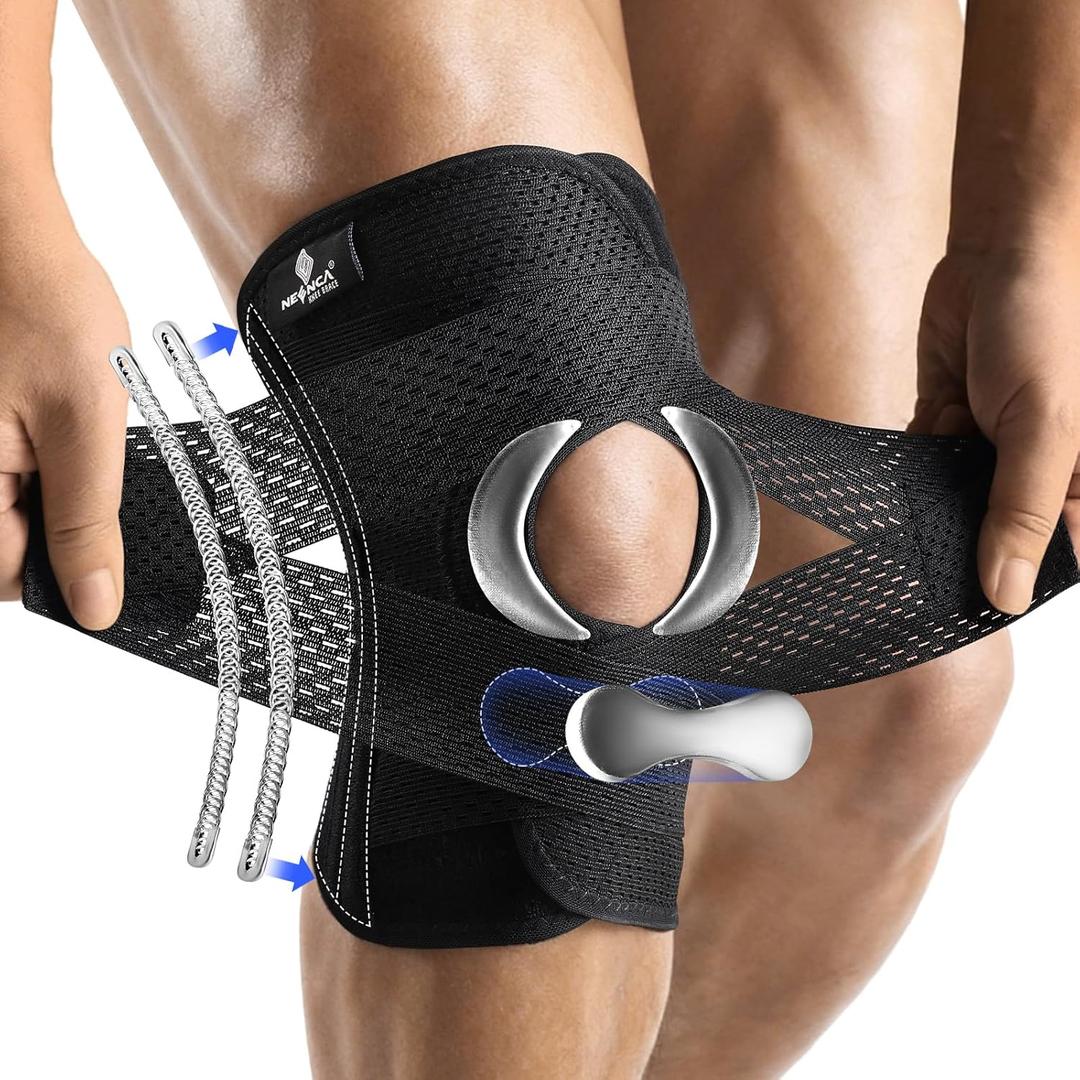 NEENCA Knee Brace for Knee Pain, Compression Knee Support with Air Mesh Fabric, Adjustable Knee Wrap with Side Stabilizers, Ultra-Soft Bandage for Elderly, Meniscus Tear, ACL, Arthritis Relief, Hiking (Large, Black)
