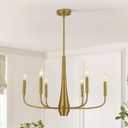 6-Light Gold Farmhouse Chandeliers, Modern Mid Century Candle Pendant Light, Rustic Industrial Metal Hanging Fixture for Dining Room, Kitchen, Bedroom, Living Room, Foyer